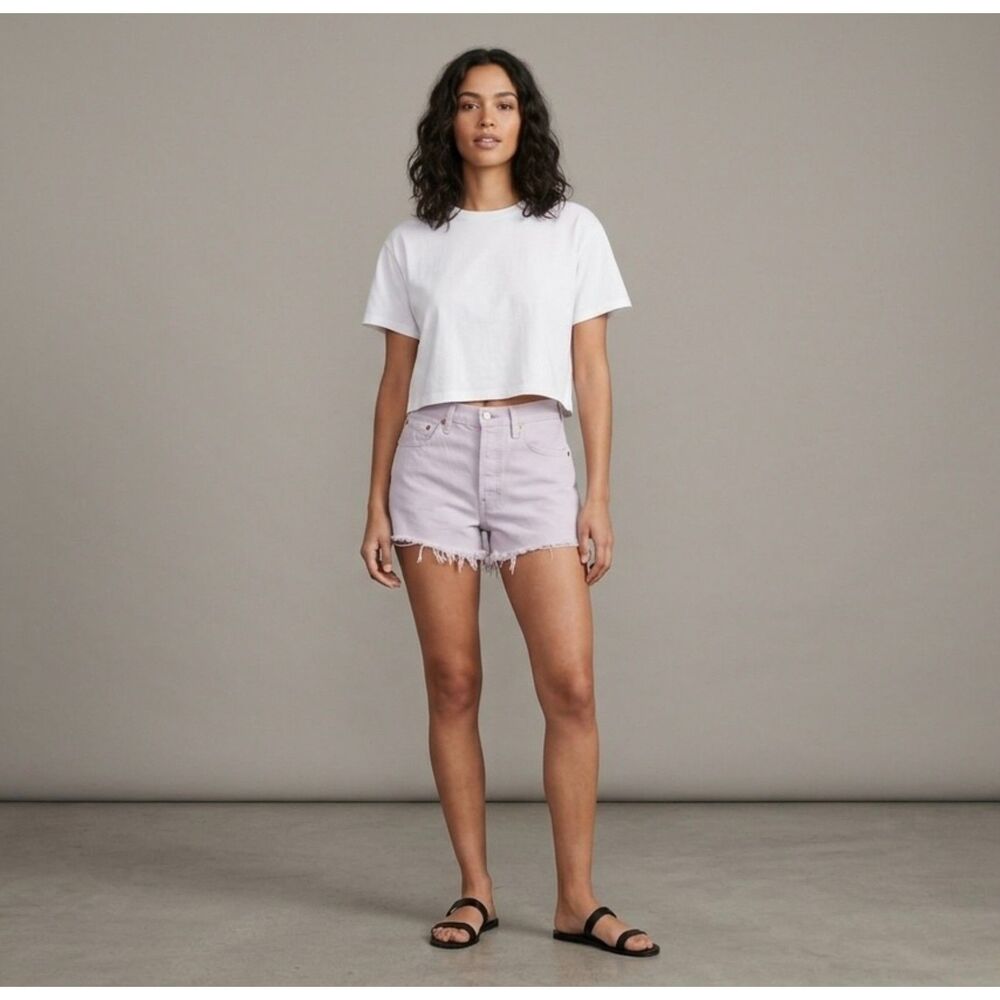 Levi's 501 Washed Lilac High Rise Denim Shorts W32 Distressed Pastel Cutoffs
